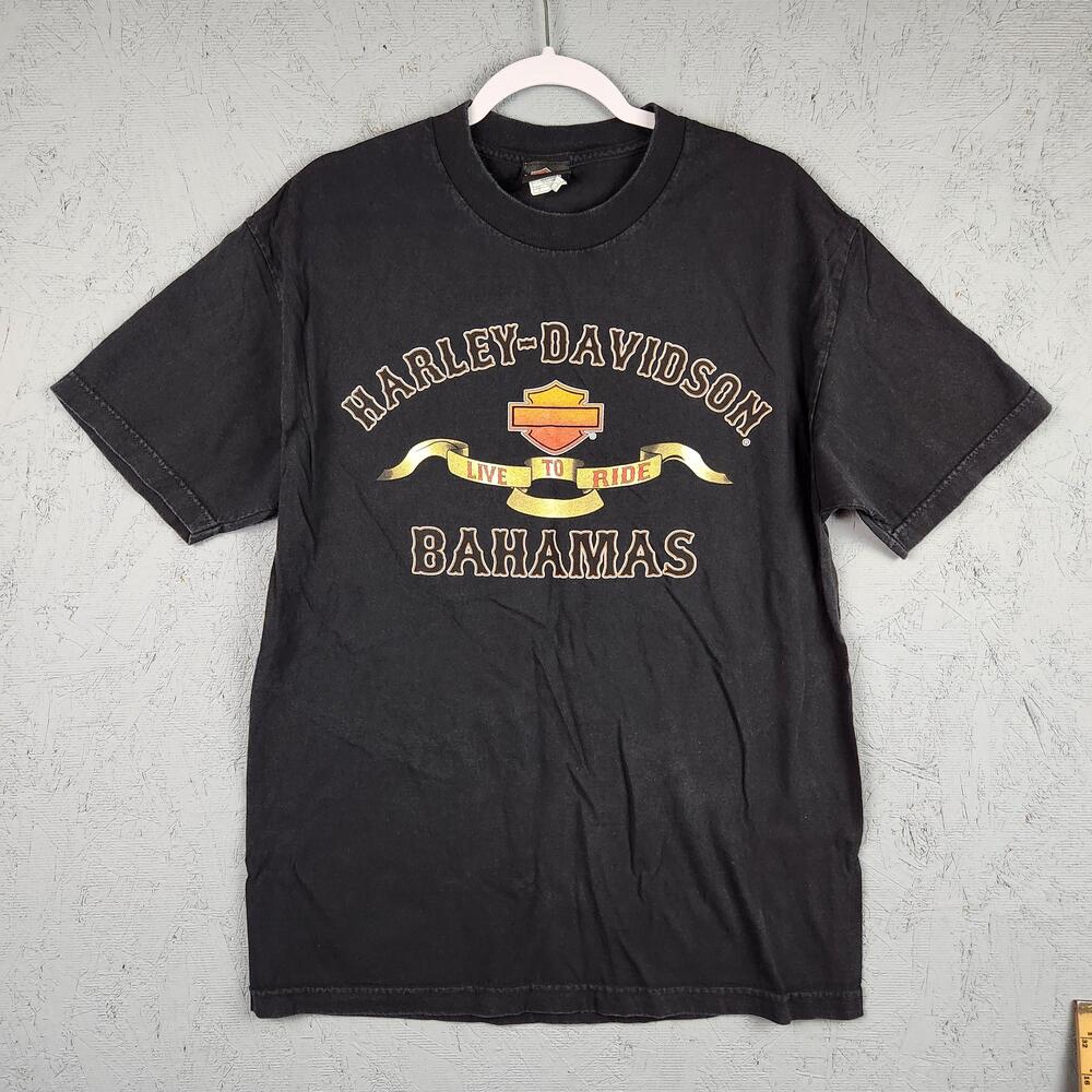 Harley Davidson Shirt Mens Large Black Bahamas Live To Ride Skull Biker